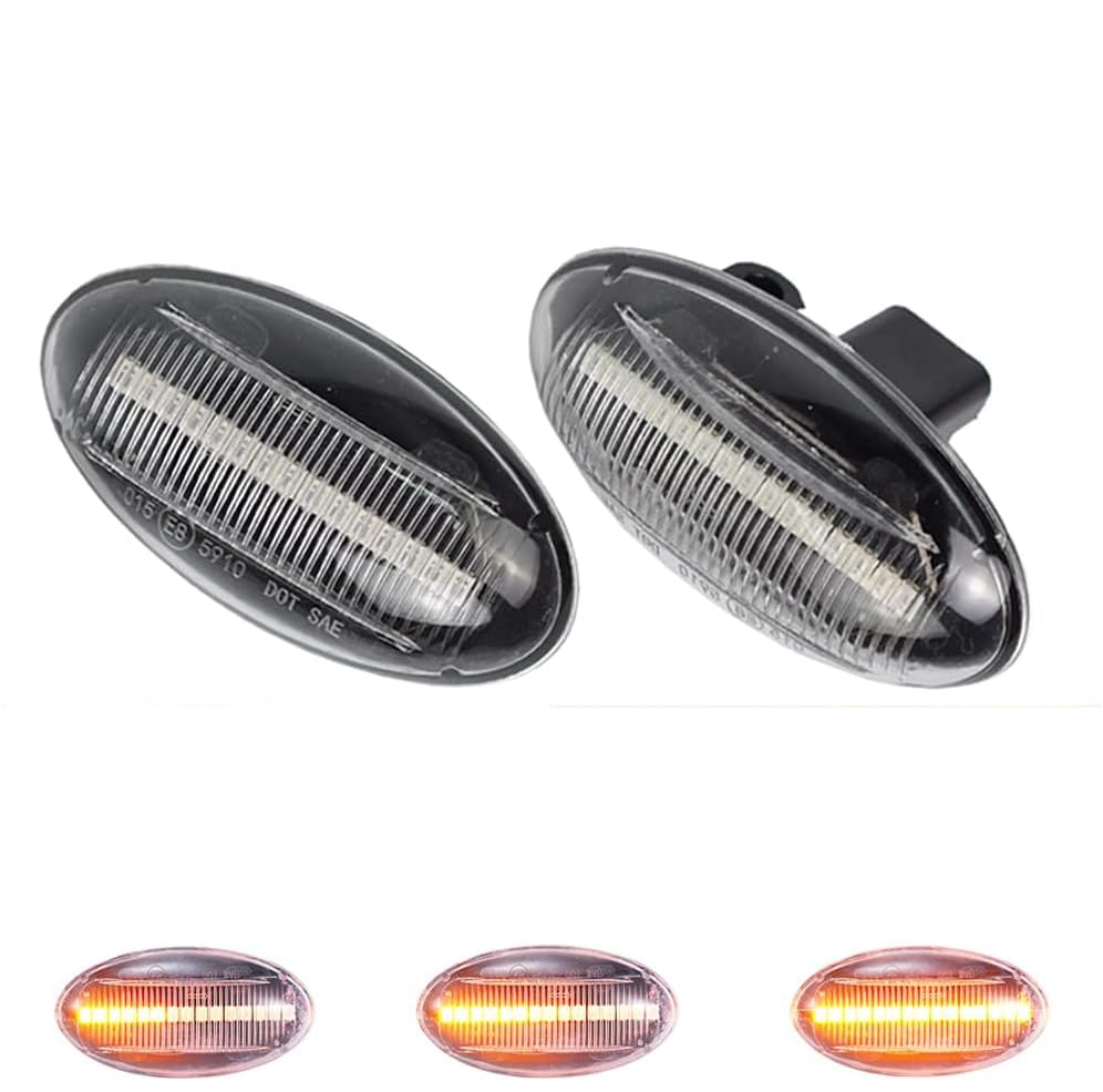 2 Piezas LED Intermitentes Laterales Dinamicos Amarillo Coche Luz Compatible con Peugeot Expert Partner 107 1007 108 206 301 307 407 607 C-itroen C1 C2 C3 C5 C6 Xsara Picasso Berlingo (Transparent)