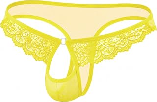 Men's Sissy Lingerie Open Front Low Rise Thong Soft Lace See Through G-string Male Extreme Bikini Panties 2-Pack