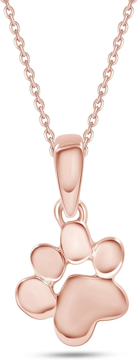 Charm Pendant Necklace Plain Dog Paw Print Jewelry In 14K Gold Plated Sterling Silver, 10K & 14K Solid Gold Along With 18" Chain