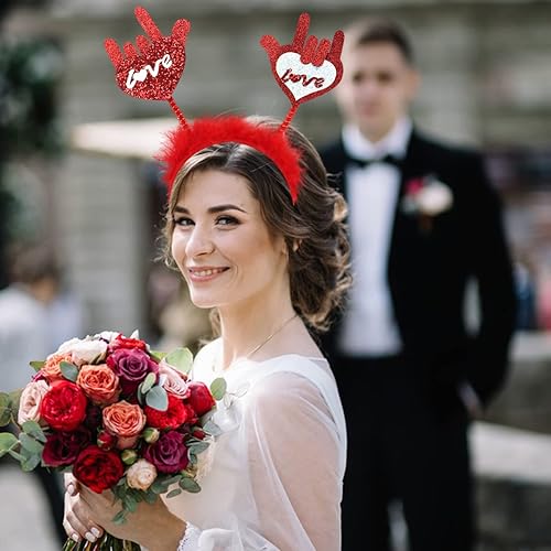 Miniatura 6 de CIVFCRT Diademas para el día de San Valentín bandas para el cabello con corazón con purpurina de corazón amor tus gestos con diademas de felpa