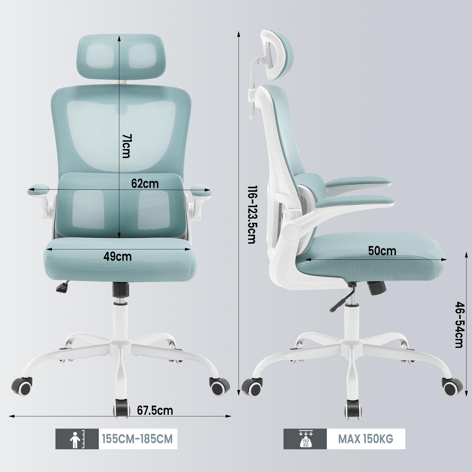 WOLTU Sedia Ufficio Ergonomica, Sedie Ufficio a Rete Traspirante, Con Supporto Lombare Adattativo a Forma Di C, Poggiatesta Regolabile, Braccioli Ribaltabili, per Scrivania, Casa, Blu