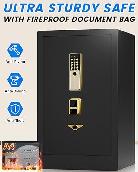 8.5 Cuft Heavy Duty Home Safes Fireproof Waterproof, Extra Large Fireproof Safe Box, Anti-theft Fire Proof Safe with Dual alarms, Hidden bottom lock box, Security Safes for Office Business