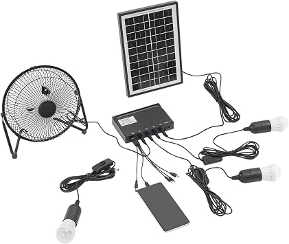 Solar Ceiling Fan Light with Ba-ttery, Portable Solar Powered Fan with 3 Bulbs, DC 12 Volt Outdoor Multi-Purpose Solar Panel Kit for Gardens, Greenhouses, Sheds, Pet Houses, Chicken Coops