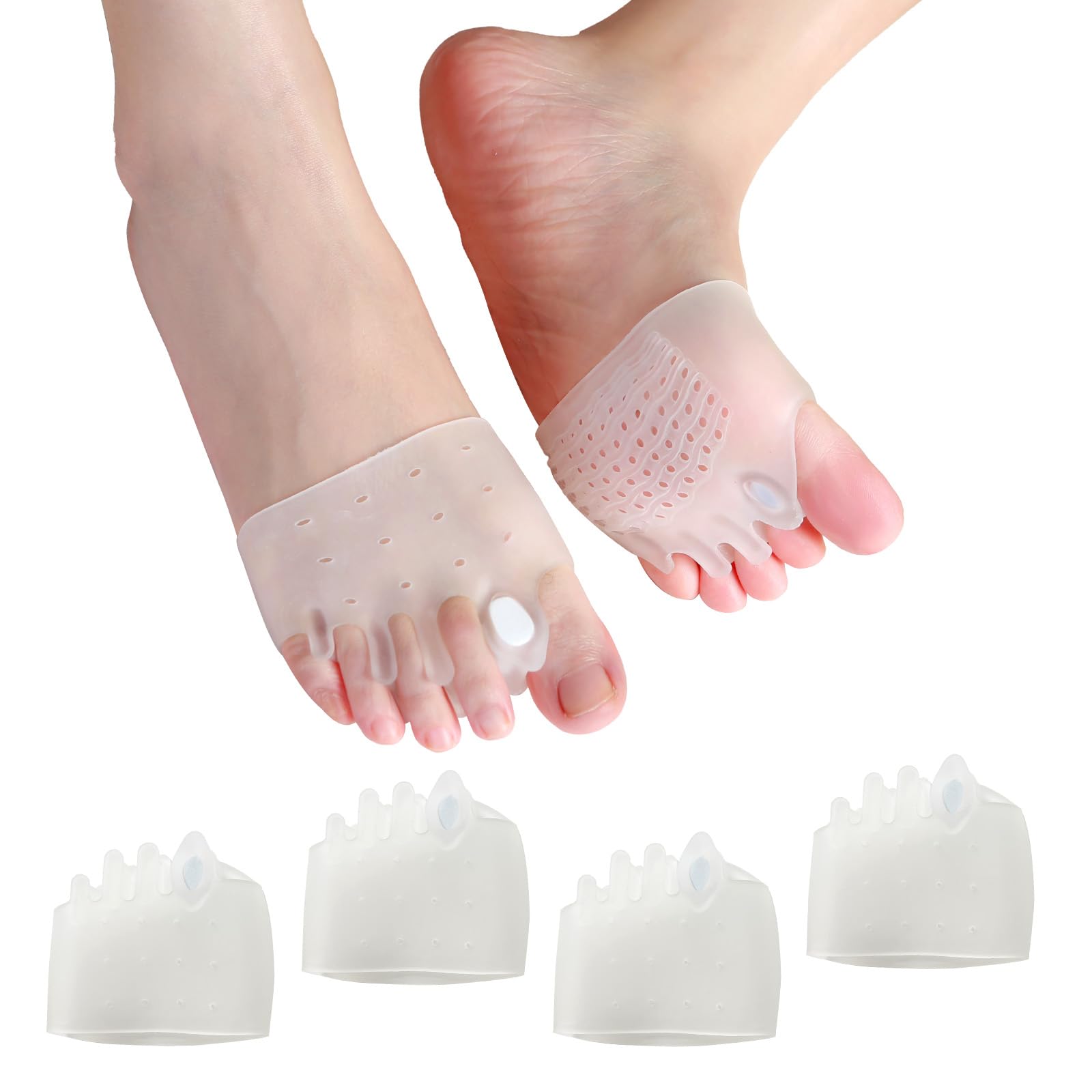HEWAOMM Adjustable Silicone Toe Separators,Metatarsal Pads,Spacers Bunion Corrector for Women Men, Ball of Foot Cushions for Overlapping Hammer Big