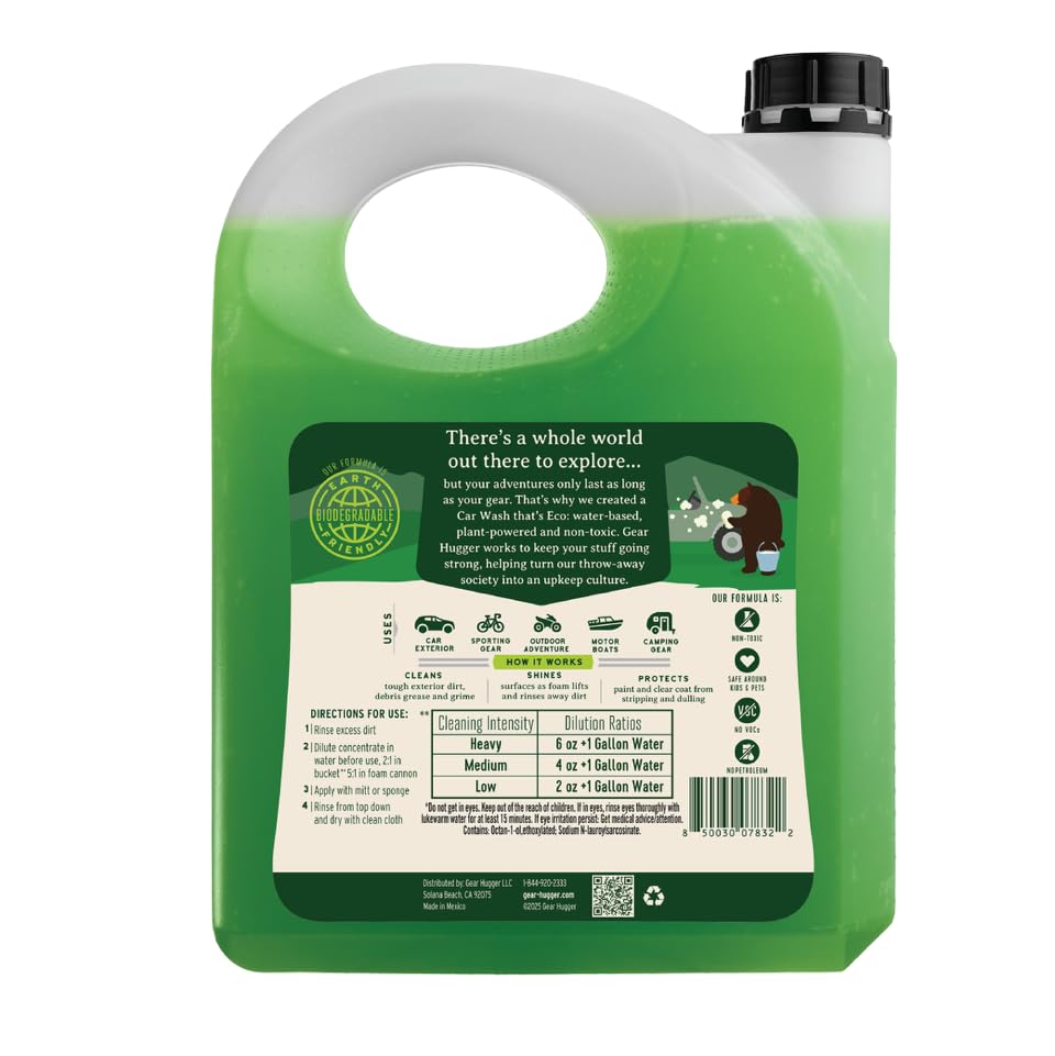 Image of Gear Hugger Car Wash Soap Gallon (128 oz, Pack of 1) - Eco-Friendly Car Cleaner, Biodegradable Car Wash with Natural Saponins & Eucalyptus - Safe Car Soap for All Vehicle Surfaces