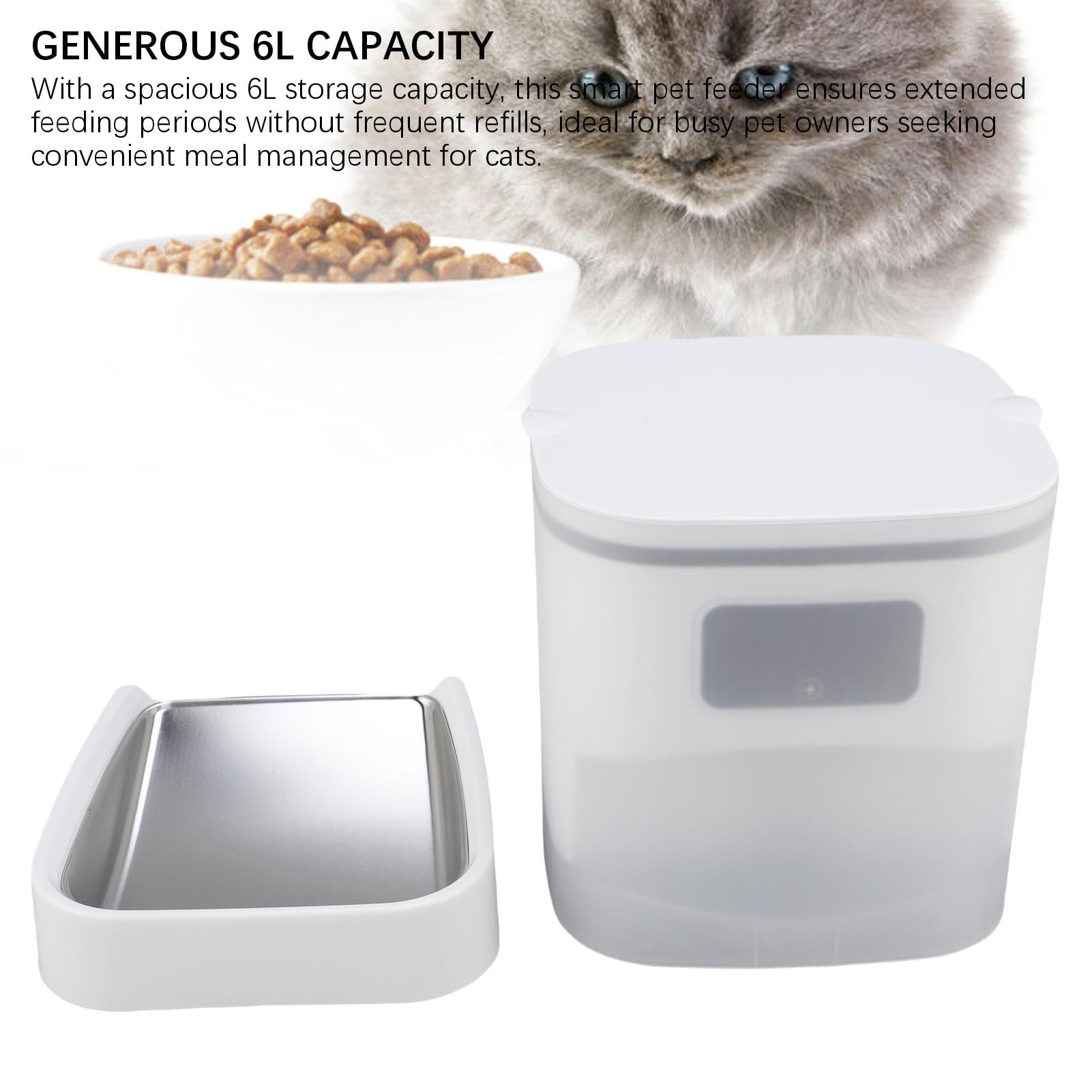Comedero Automático para Gatos, Comedero para Mascotas WiFi de 6L con Control Remoto de Aplicación, Dispensador de Alimentos Secos Temporizado para Gatos y Perros Pequeños