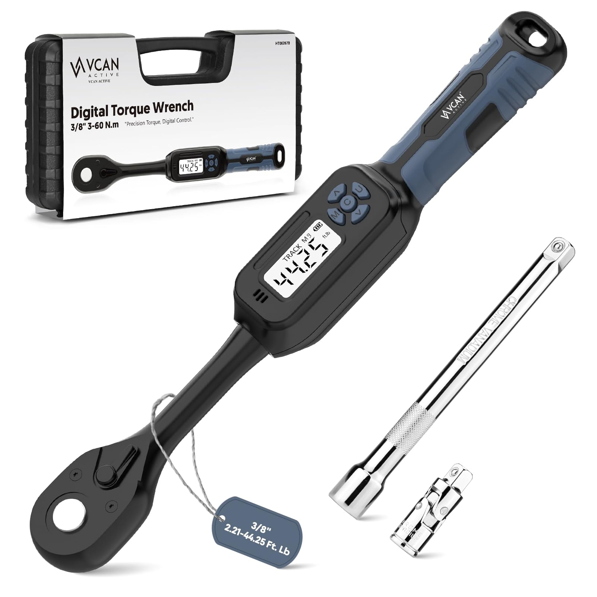 3/8 Digital Torque Wrench (2.21-44.25 Ft. Lb/ 3-60 N.m) ±2% Accuracy Digital Torque Wrench 3/8 Drive With Buzzer And LED Flash Notification Peak And - View #3