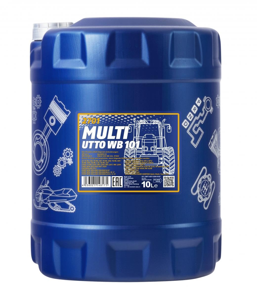 MANNOL 2701 Multi UTTO WB 101 Traktoröl SAE 10W-30, Getriebeöl, 10L | Universelles Getriebe- und Hydrauliköl für Achsen, Nassbremsen und Kupplungen, erfüllt API GL-4, Allison C4, Volvo VCE WB 101