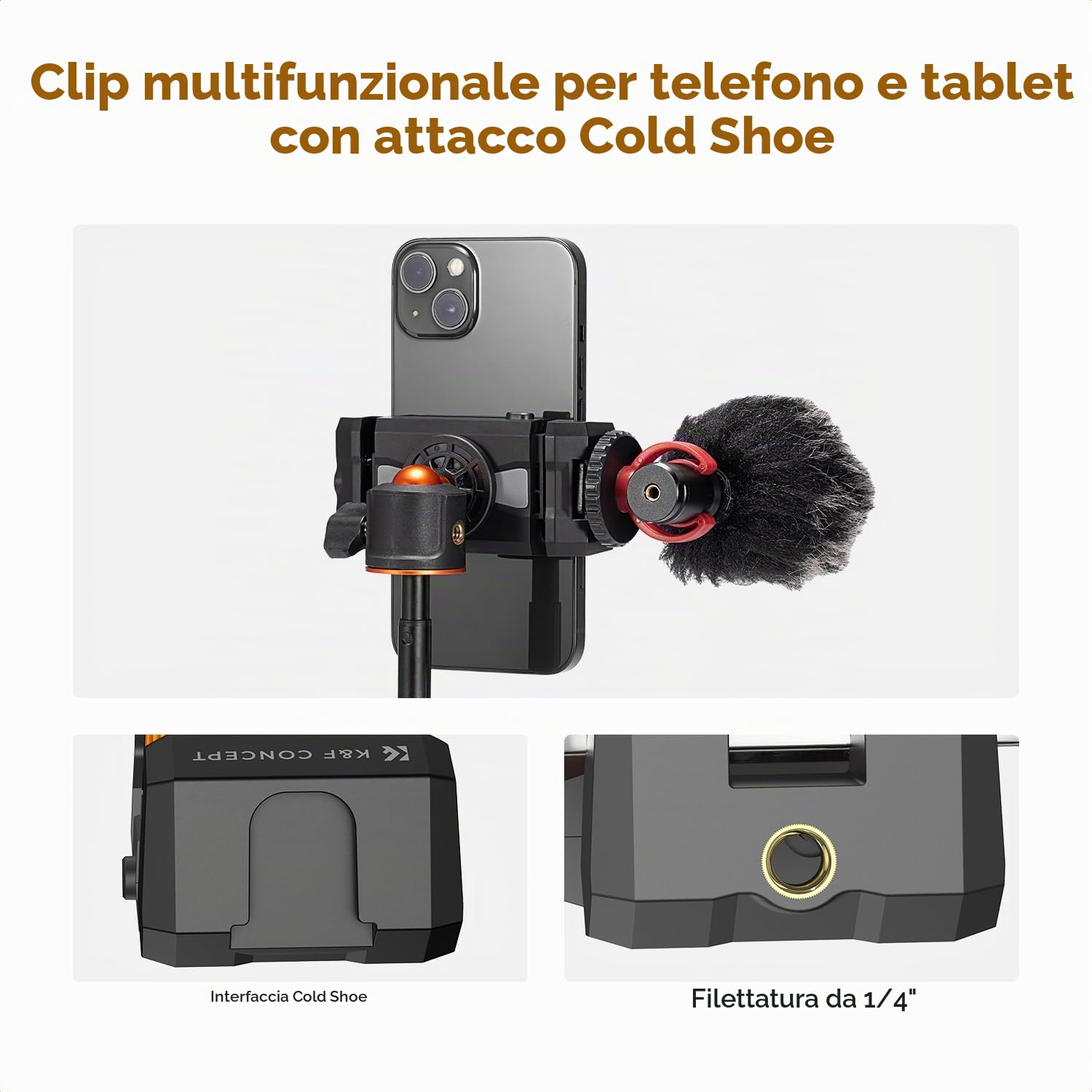 K&F CONCEPT Supporto per Telefono Cellulare e Tablet, Adattatore per Treppiede, 2-in-1 Supporto per Tablet iPad Pro/Air/Mini, Compatibile con iPhone 17/16/15/14/13/12, Samsung, Xiaomi, Huawei, MS20