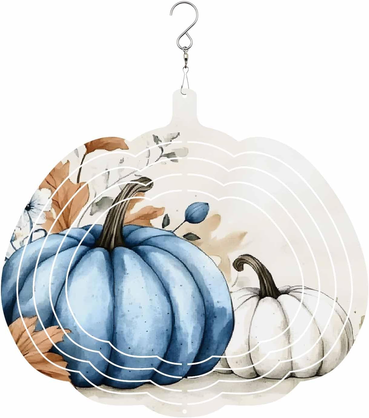 Fall Wind Spinners for Yard and Garden Orange Blue Pumpkin Wind Spinner Autumn Harvest 3D Metal Stainless Steel Wind Sculptures Chimes Outdoor Patio Fall Thanksgiving Hanging Decor 10 Inch