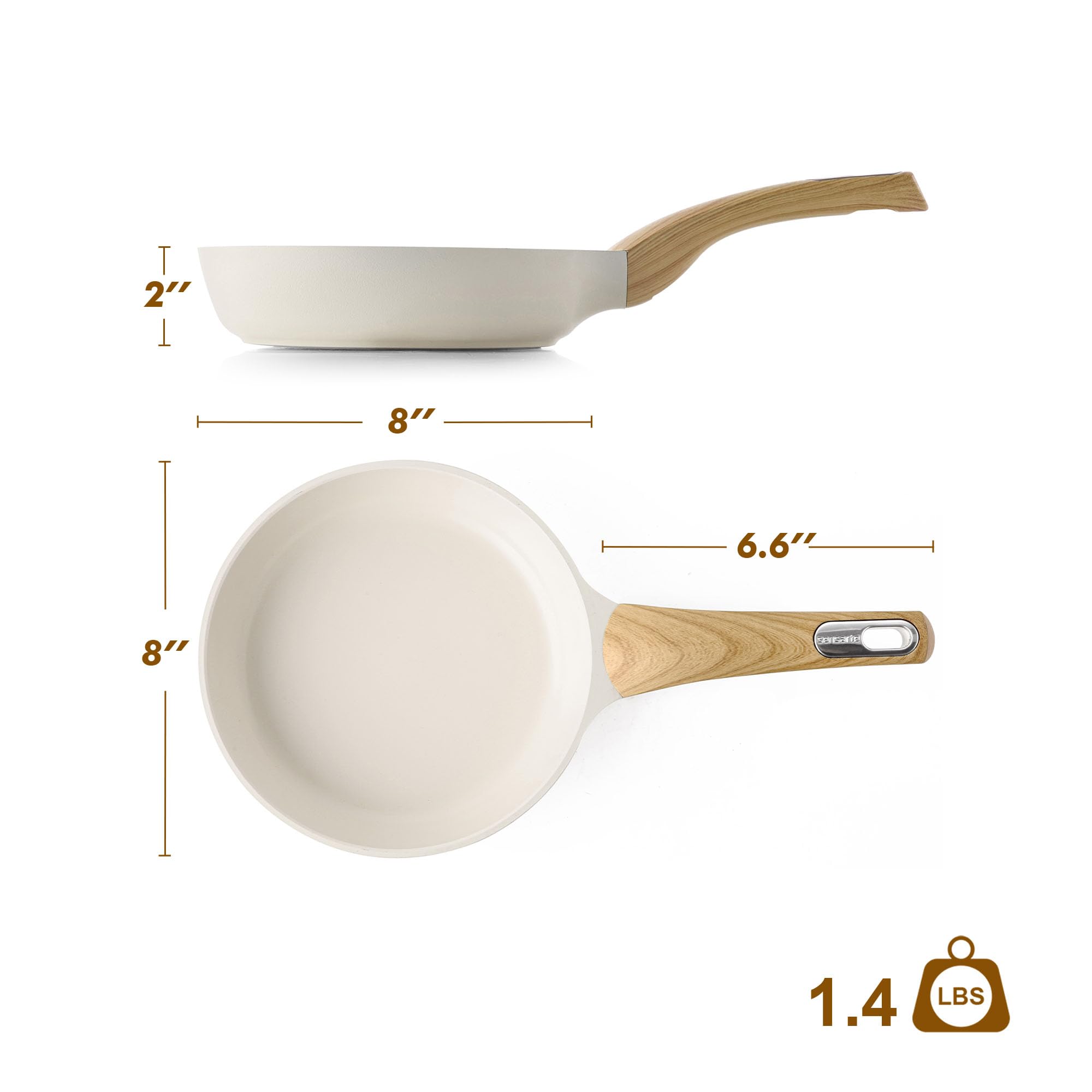 SENSARTE Petite poêle à frire antiadhésive en céramique 20,3 cm, blanc | Poêle à omelette saine avec revêtement en céramique, non toxique, sans PFOA/PFAS/PTFE, compatible avec induction