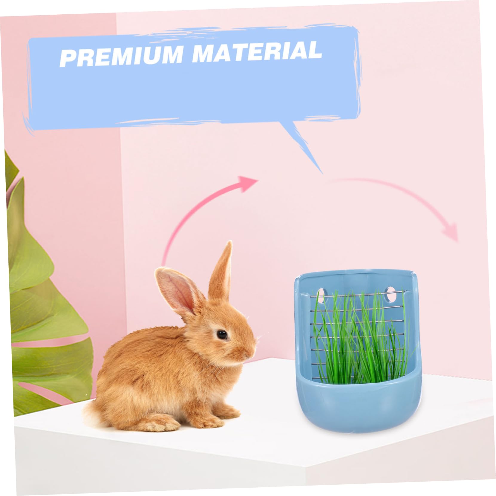 minkissy Comedero para Chinchillas Estante de Hierba, Comedero de Comida y Heno para Conejos, Diseño Cerámico Fijo Antivuelco, Instalable en Jaula