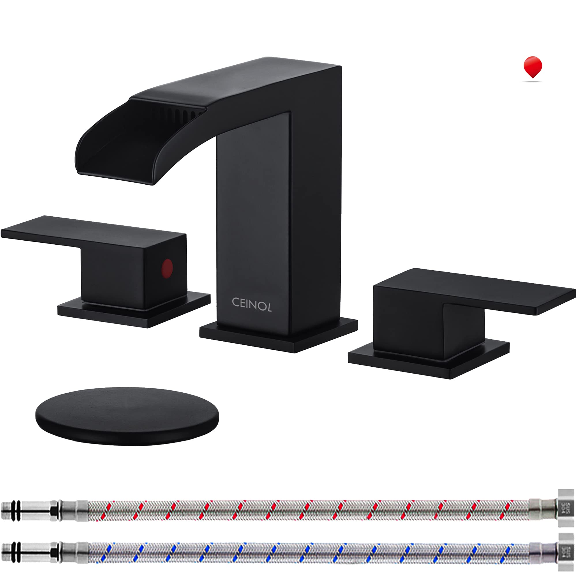 CEINOL Waterfall Bathroom Faucet Matte Black, Bathroom Sink Faucet 3