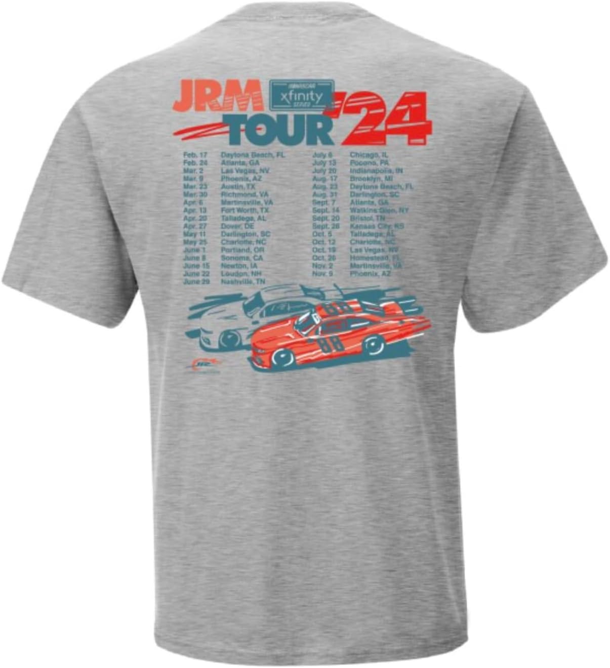 Jr Motorsports JRM #88 NASCAR 2024 Xfinity Series 2 Sided Race Schedule T-Shirt - Image 2