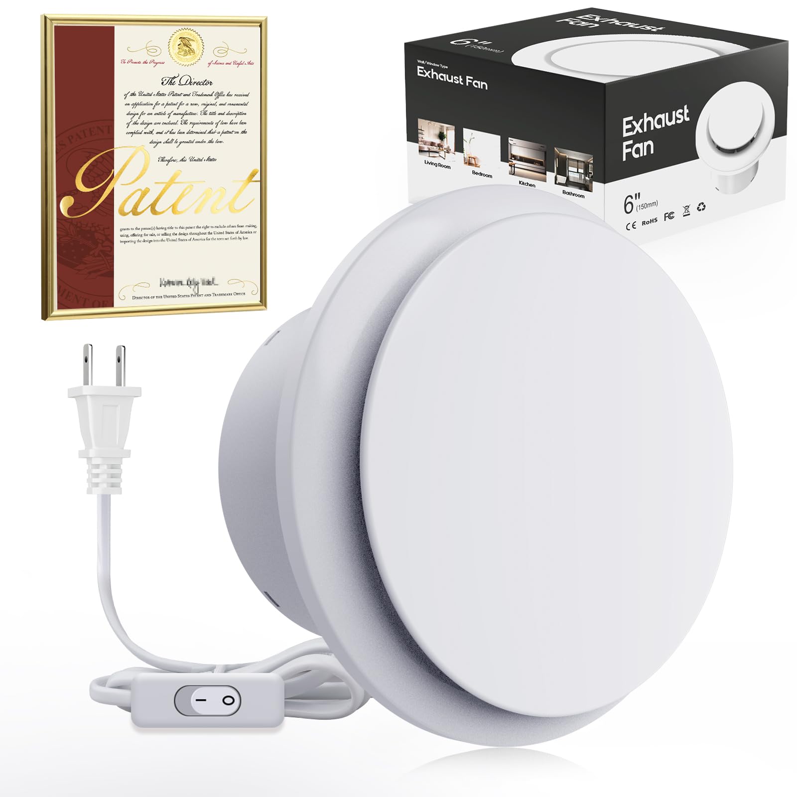 SBONNI6 Inch Exhaust Fan with Switch, Upgraded Bathroom Exhaust Fan Low Noise IPX4 Waterproof Household Ventilation Fans, Window Ceiling Wall Mount Vent Fan for Bathroom Kitchen Garage