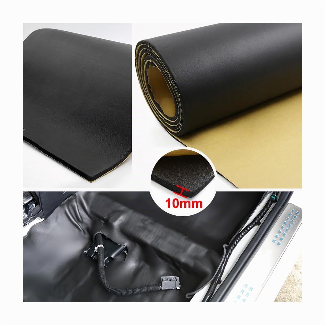 sourcing map 200cmX100cm Aislante Térmico Insonorizante Negro Forro Papel Adhesivo 10mm De Espesor Espuma Aislante Acústico Insonorización Coche
