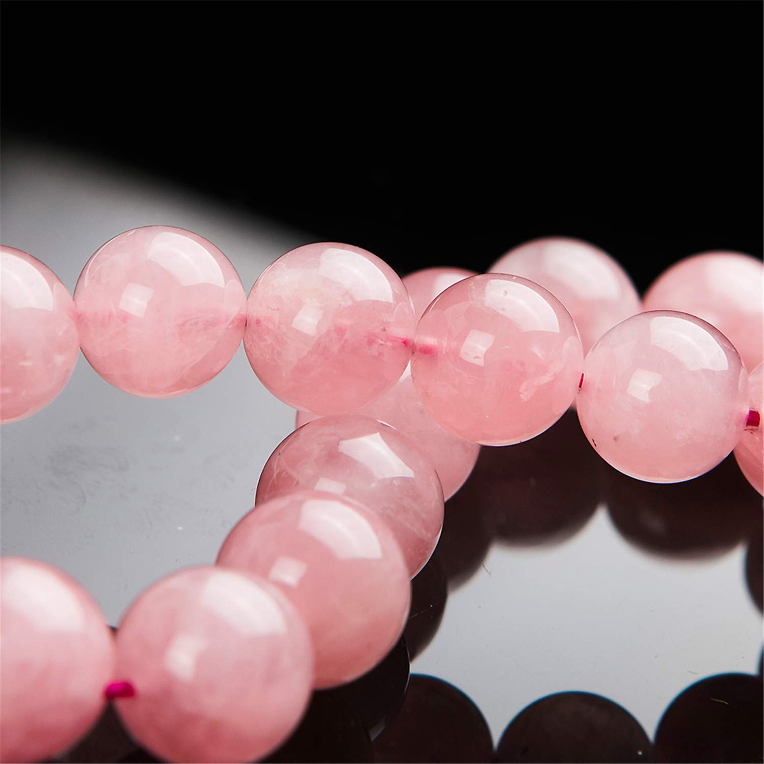 Bracciale con Perline Rotonde in Cristallo di Quarzo Rosa Naturale da 11 mm