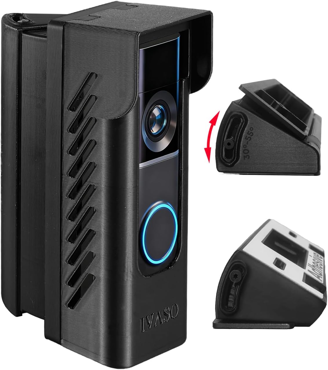 Anti-Theft Angle Adjustable Doorbell Coverd Mount Bracket for Ring Wired Doorbell Pro (Newest Model) 4K 2025 Release, Both Drill & No Drill Aavailable with Security Screws (Covered+Angle)