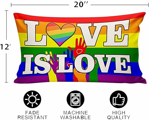 Miniatura 3 de Love is Love Pride - Fundas de almohada LGBT, funda de almohada de orgullo gay arco iris, suministros de fiesta para decoración del hogar, 20 x 12