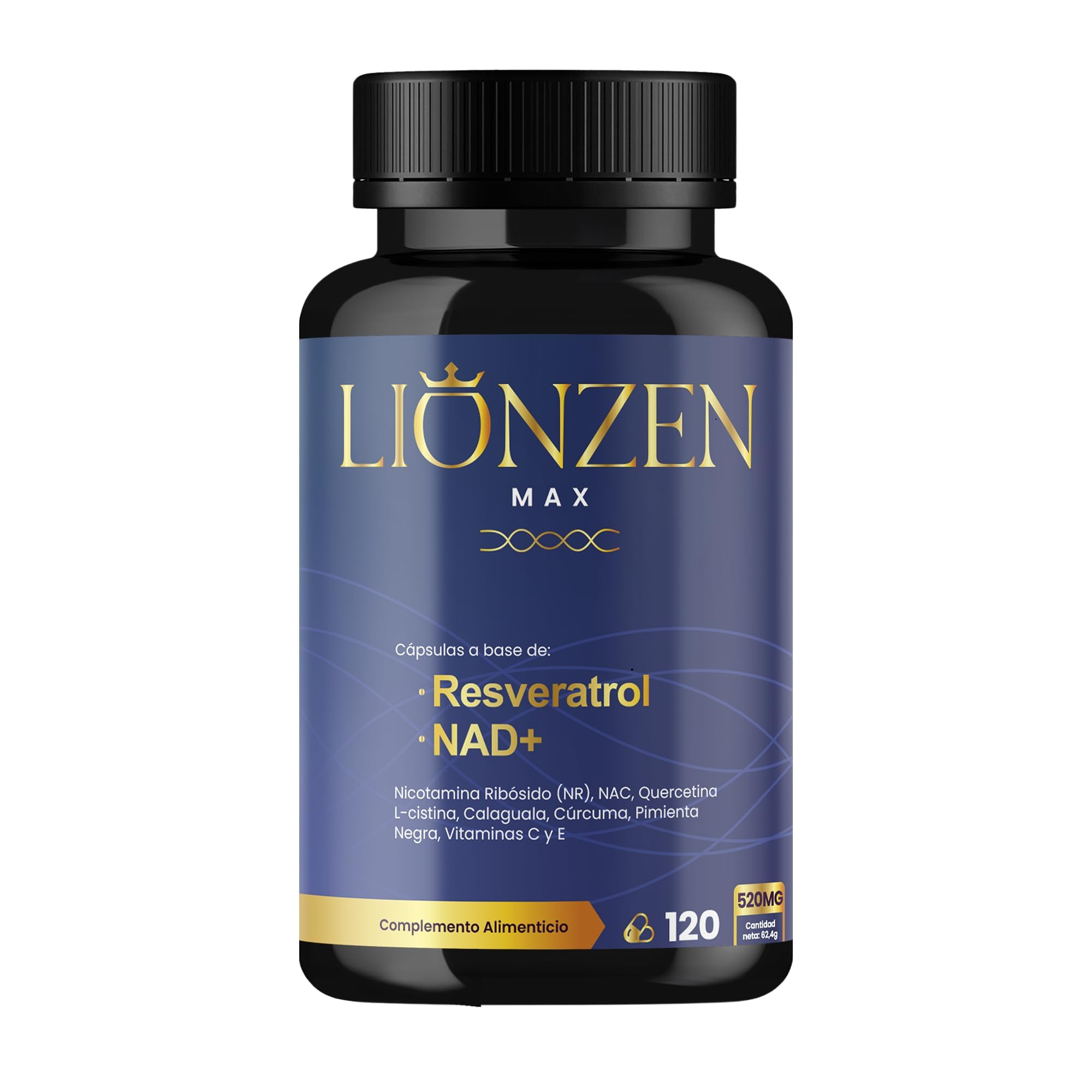 NAD Resveratrol puro 1000mg Antienvejecimiento Energía Celular Nicotinamide Riboside Quercetina NAC Cúrcuma Lionzen Max