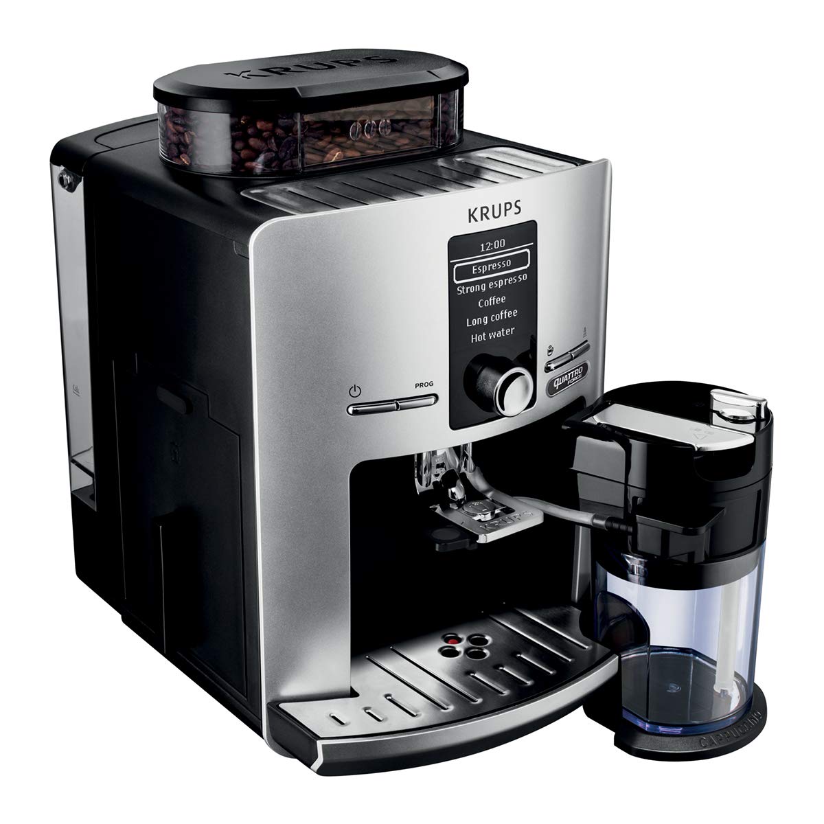 Krups Espresseria Latt, Réservoir 1,7 L, 1450 W, Cafetière à grain en acier, Broyeur, Cappuccino One-touch, Nettoyage automatique, Pression de 15 bars, Fabriqué en France YY4201FD