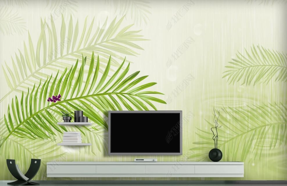 Papier peint intissé plantes vertes fraîches grand format pour décoration salon