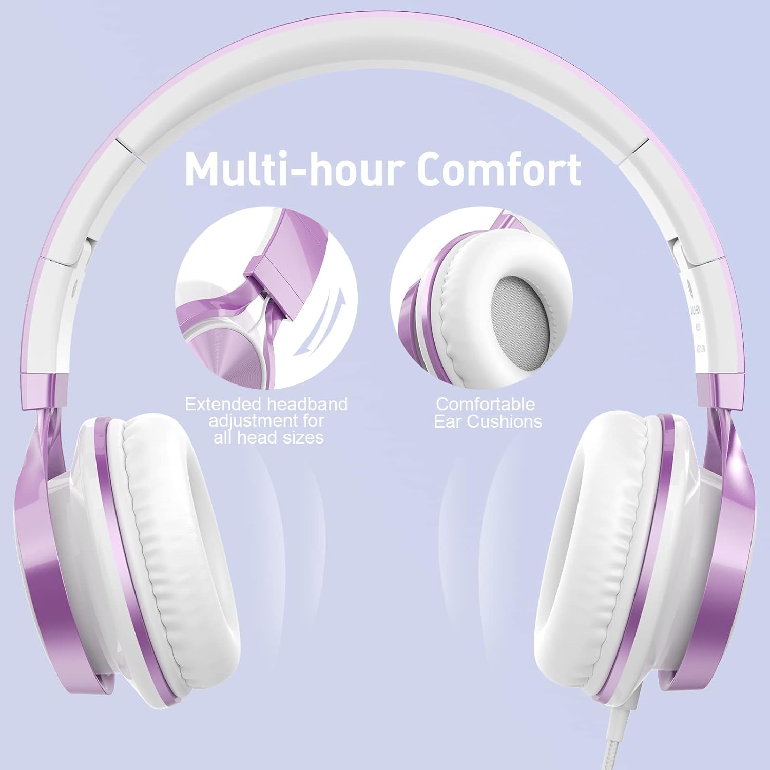AILIHEN MS300 Wired Headphones with Microphone for Chromebook Laptop Computer Smartphone, 3.5mm Foldable Lightweight Headset for School Teen Girls Teenager Online Zoom (Purple) : Electronics