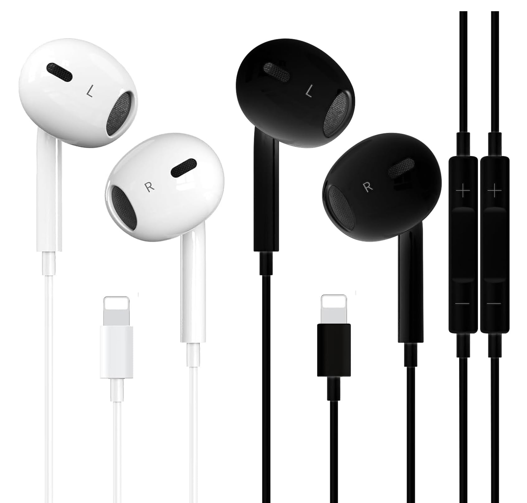 2 Pack iPhone Wired Earbuds Earphones, APPLE MFi Certified In Ear Lightning Headphones Compatible with iPhone 14/13/12/11/8/7/X/Pro/Pro Max iPad (Black&White)