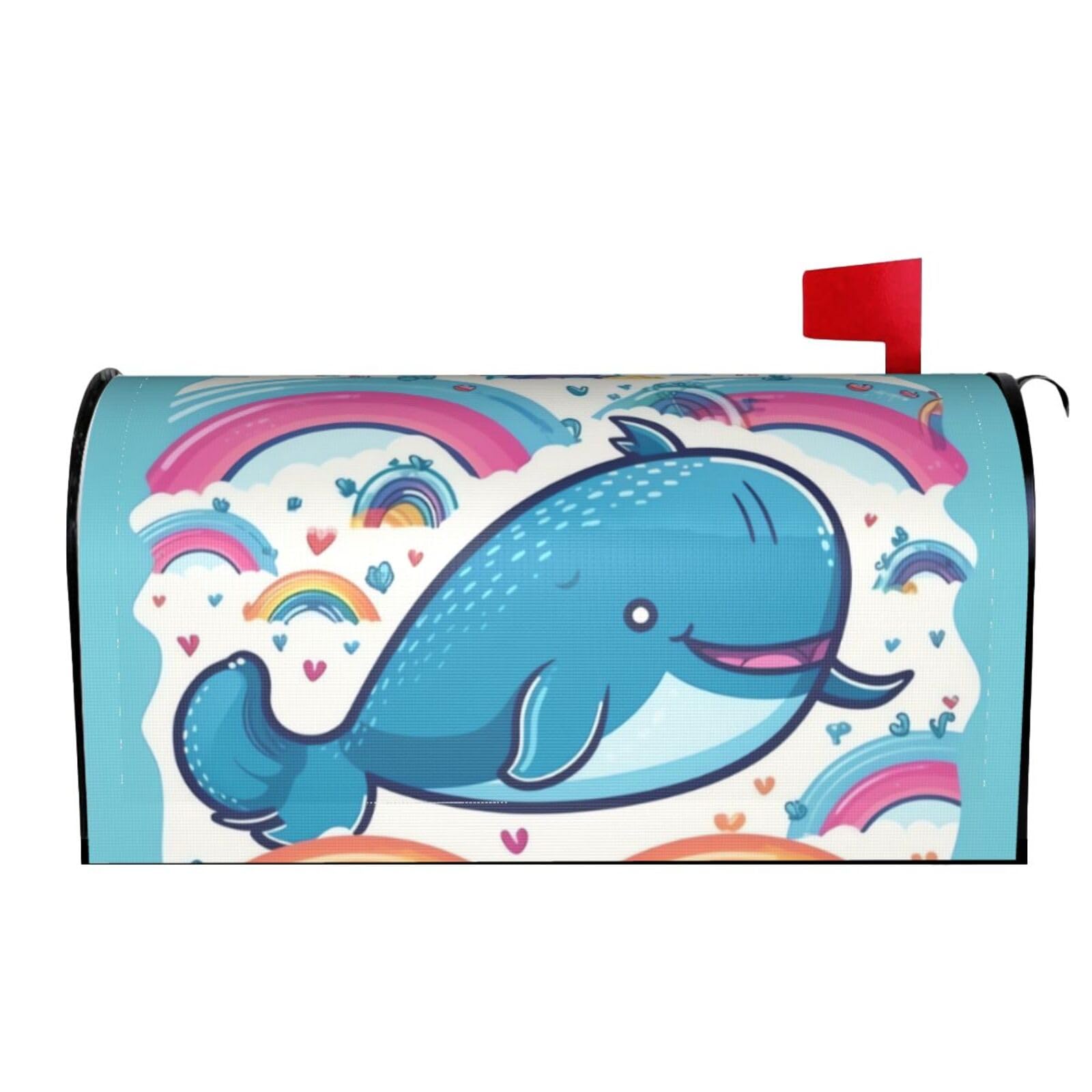 Spring Summer Mailbox Covers Magnetic Letter Post Box Cover Cartoon Whale and Rainbow Mailbox Wrap Decoration Mailbox Post Cover for Garden Yard Outside Welcome Decor 21x18 in