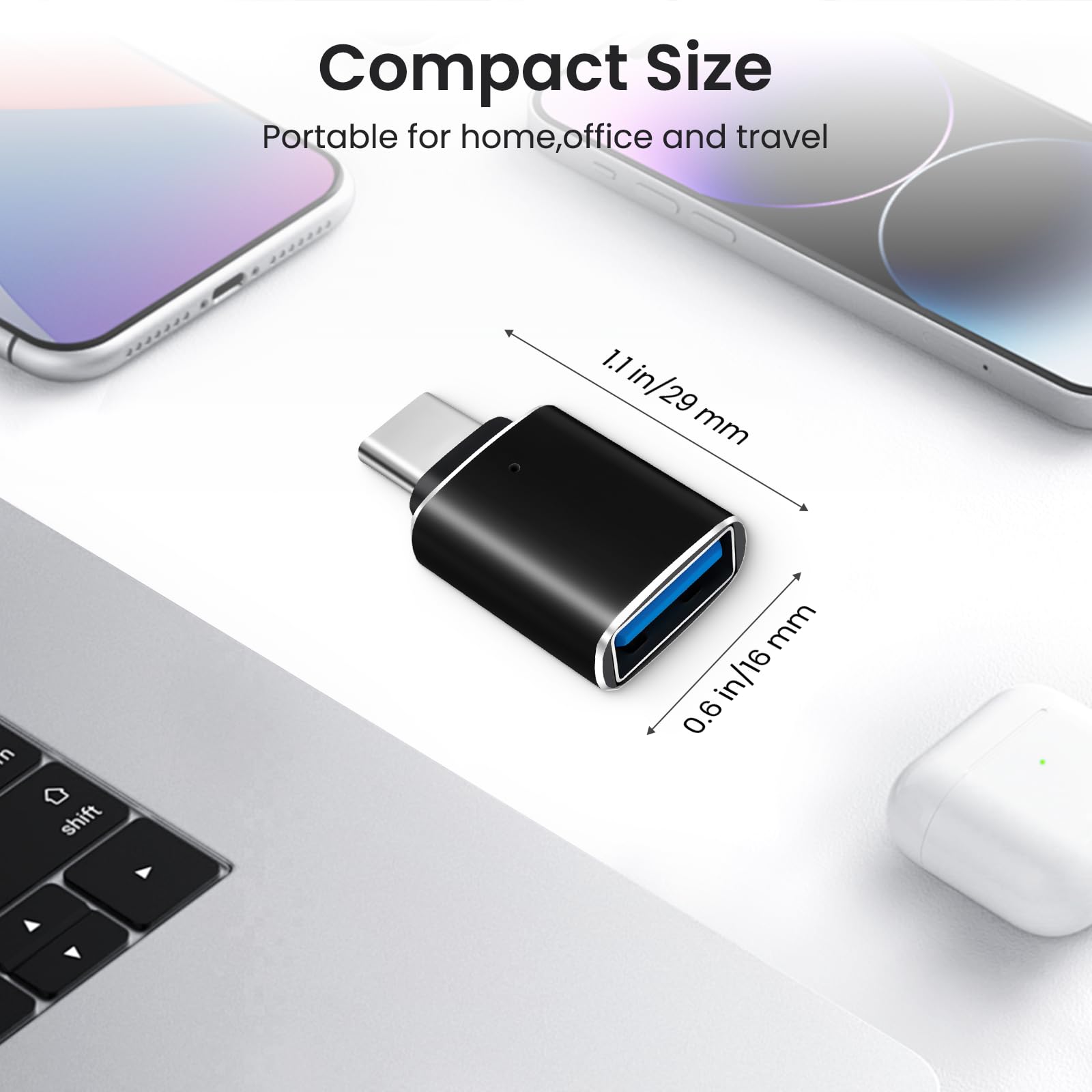 Adattatore da USB-C a USB-A Set da 2, USB C Maschio a USB 3.0 Femmina, Supporto OTG Nero