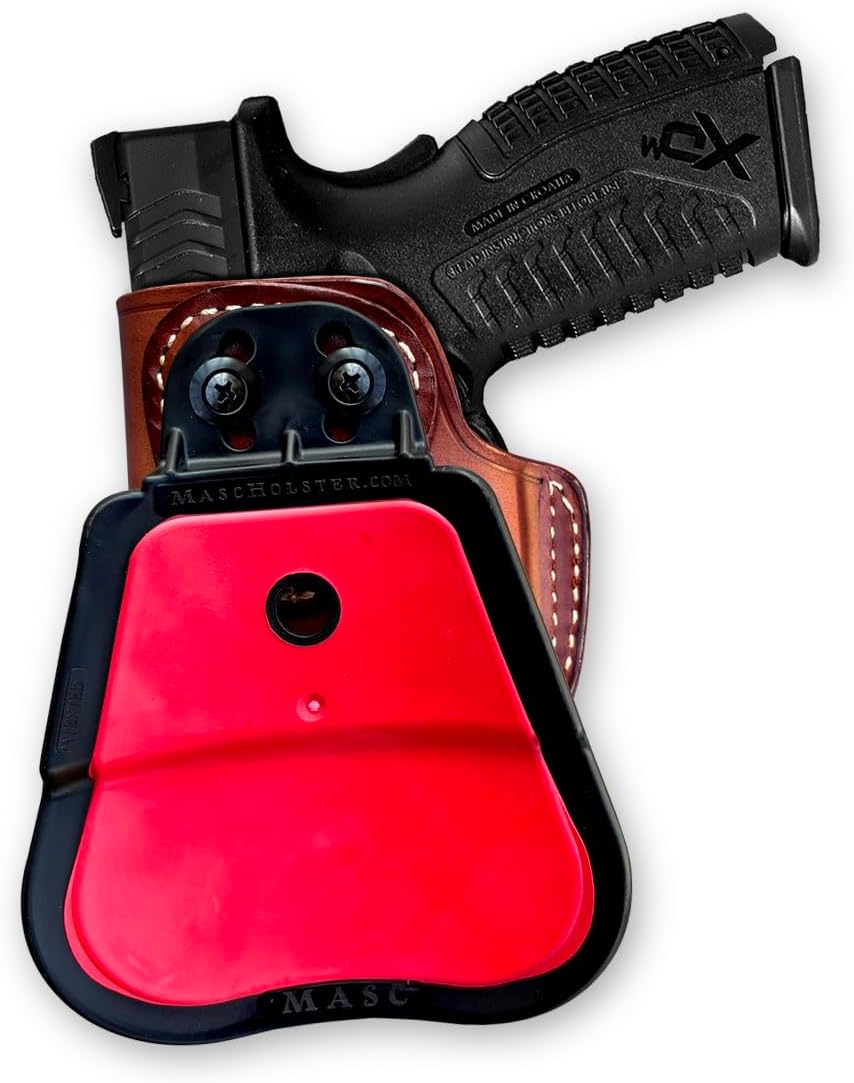 Masc Premium Leather OWB Paddle Holster Open Top fits, XD-M 9/40/ 45 Compact 3.8-inch, Right Hand Draw, Brown Color #1051#