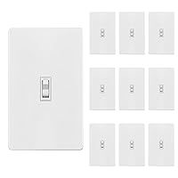 Vista 1 de ENERLITES Interruptor de luz de palanca con placa de pared sin tornillos, polo único, 15 A 120-277 V, tornillo de conexión a tierra, grado Blanco