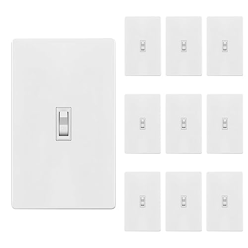 ENERLITES Interruptor de luz de palanca con placa de pared sin tornillos, polo único, 15 A 120-277 V, tornillo de conexión a tierra, grado Blanco