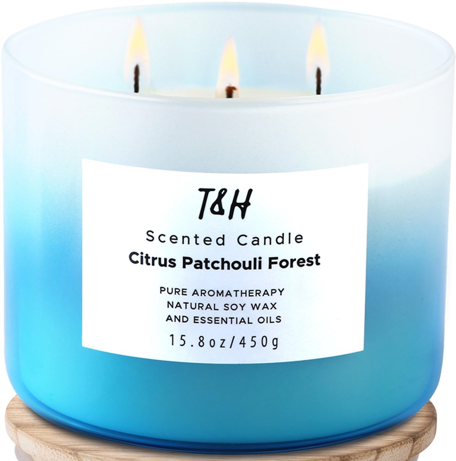 Citrus Patchouli Forest 3 Wick Candle | Large Soy Scented Candle Long Lasting 15.8 oz | Refreshing Aromatherapy Candle for Women & Men | Clean Burning Eucalyptus Candle for Stress Relief & Relaxation