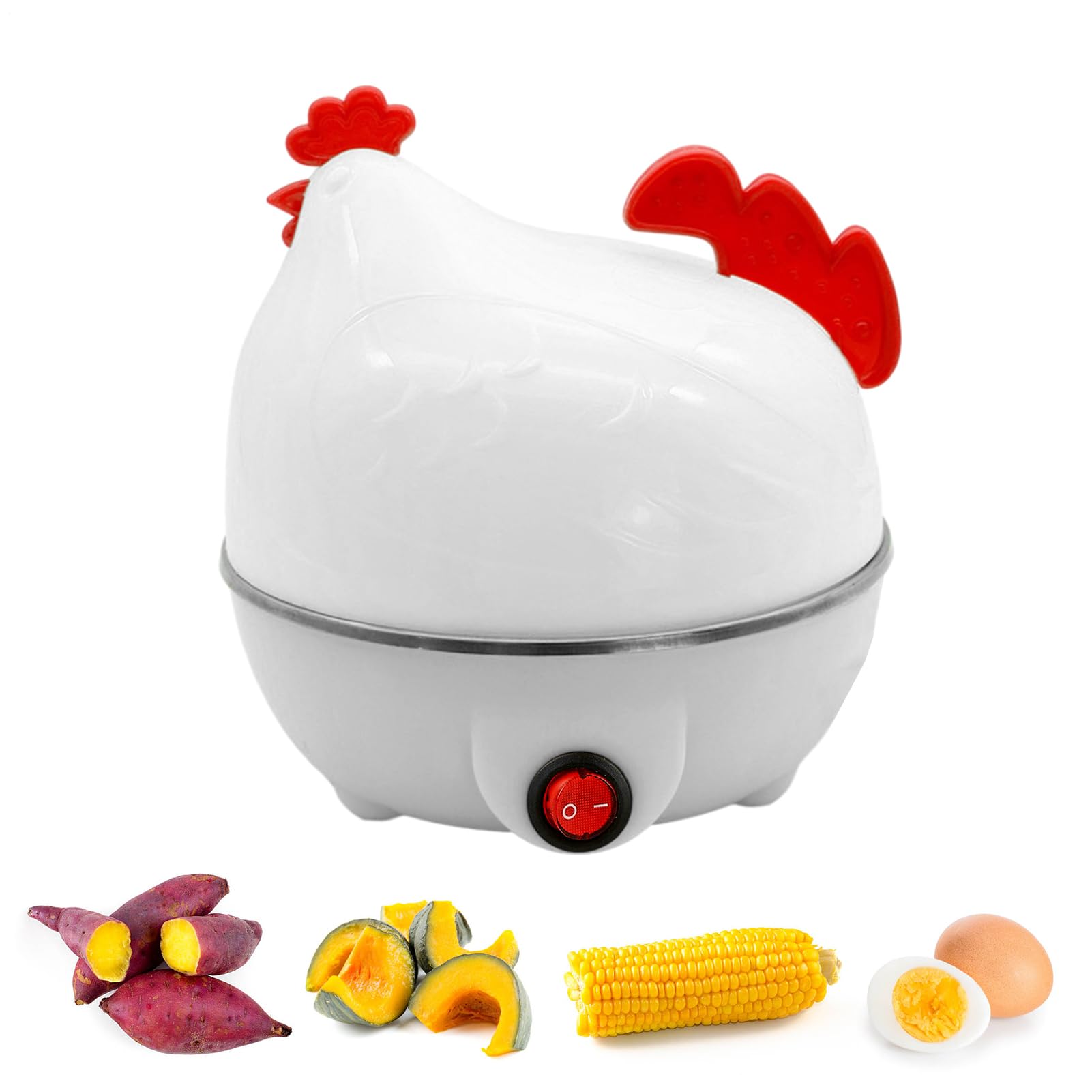 Electric Egg Cooker - 7-Egg Capacity Chicken Shape Rapid Egg Steamer Cooker | Electric Poacher & Steamer, Auto Shut Off for Poached, Medium, and Hard Boiled Eggs (White)