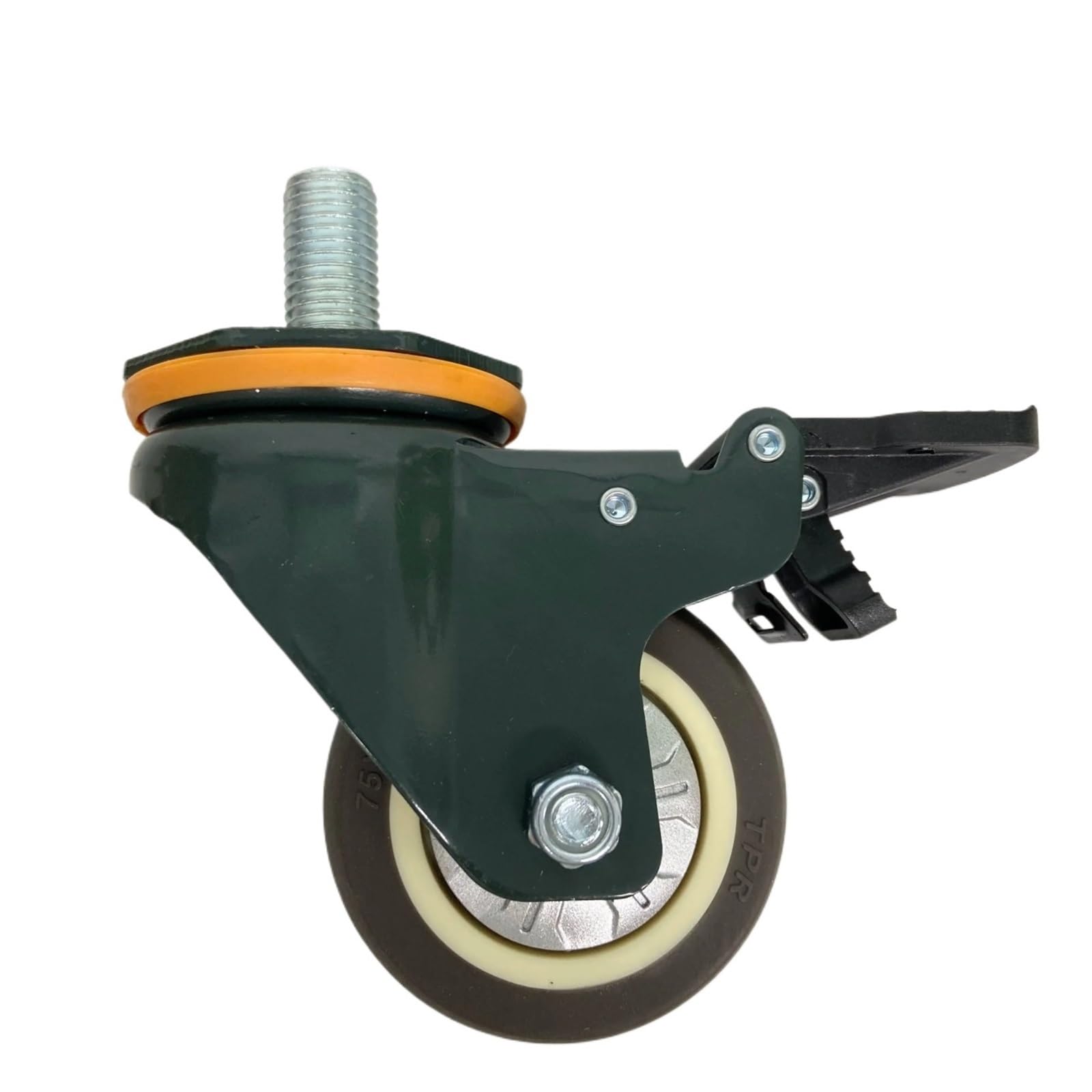 Rueda Universal de 1 UDS-3 Pulgadas con polea giratoria Eje Goma Freno-máquina silenciosa Carga única 110KG Tornillo M10/M12/M14/M16/M20