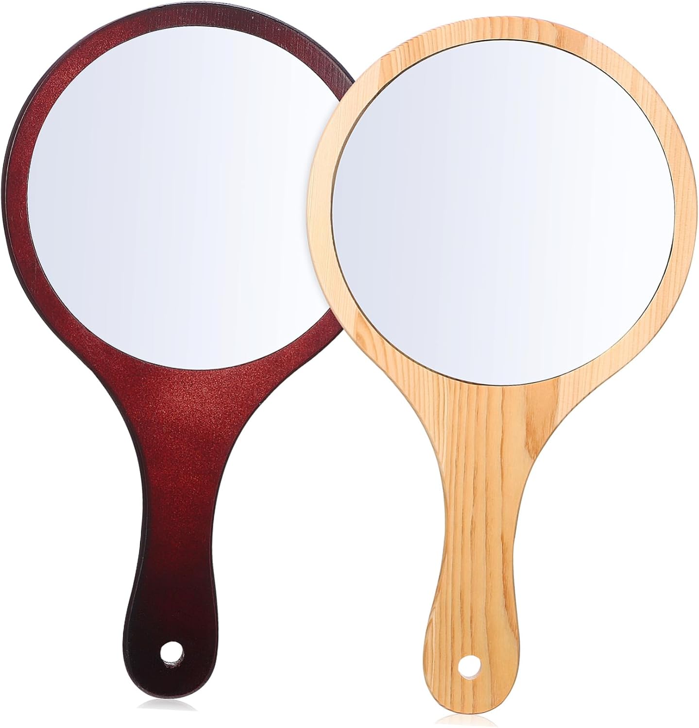 Baluue 2pcs Travel Mirror Wooden Handle Large Makeup Mirror for Women Non Reversing