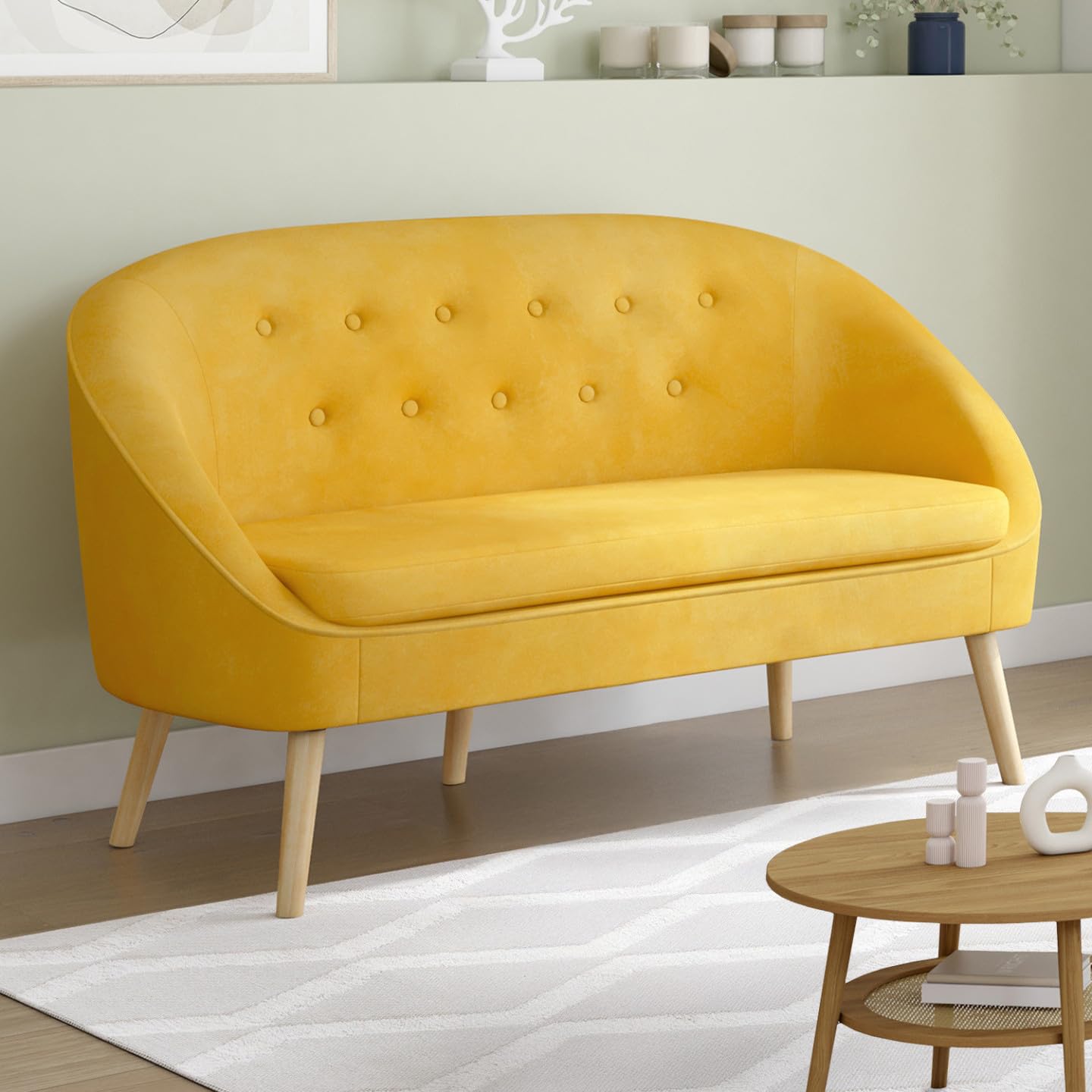 IDMarket - Sofá de terciopelo Sonia amarillo