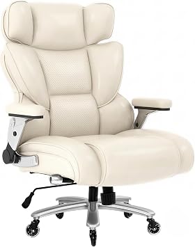 FLEXISPOT 600lbs Big and Tall Office Chair for Heavy People, Heavy Duty Computer Desk Chair with Dynamic Lumbar Support 2D Armrest Blade Wheels, Chairs for Home Office Gaming Working, Leather, Beige