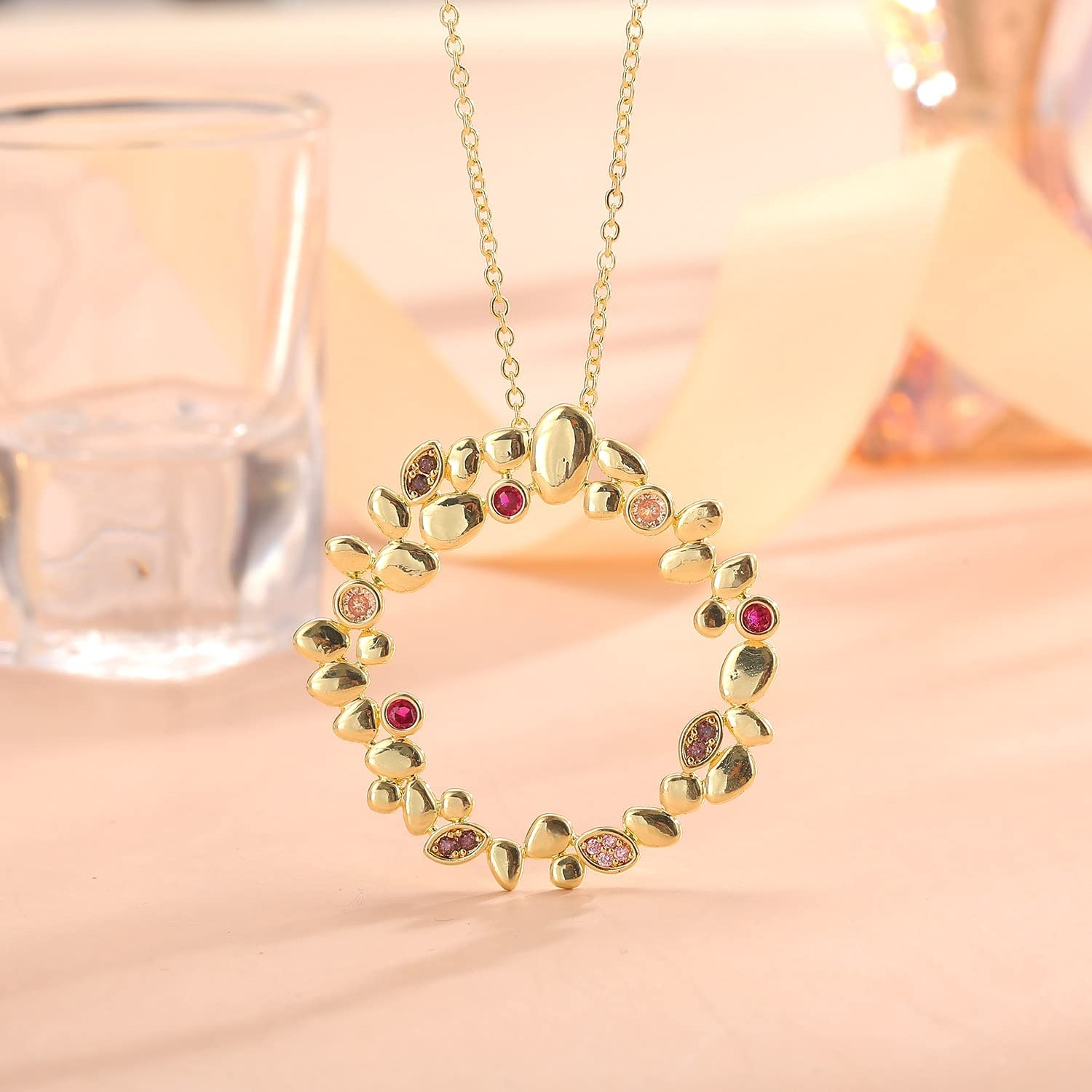 Collane Fiore Rotondo Piccolo Ciondolo intarsiato Cristallo a Catena Sottile Collana Pendente Pendente ciondoli Donna Collana di Moda Gioielli Collana da Donna (Metal Color : SILVER2)