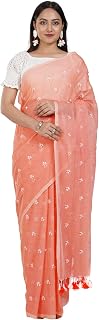 TEEJH Reiya Peach Embroidered Mulmul Cotton Saree Price In India