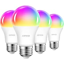 ANWIO Smart Light Bulbs 8.5W (60W Replacement) A19 E26 LED Bulb Work with Alexa, Google Assistant, Smart Life App, Tuya App, Color Changing Light Bulb,806LM,2.4Ghz only，No Hub Required（4-Pack）