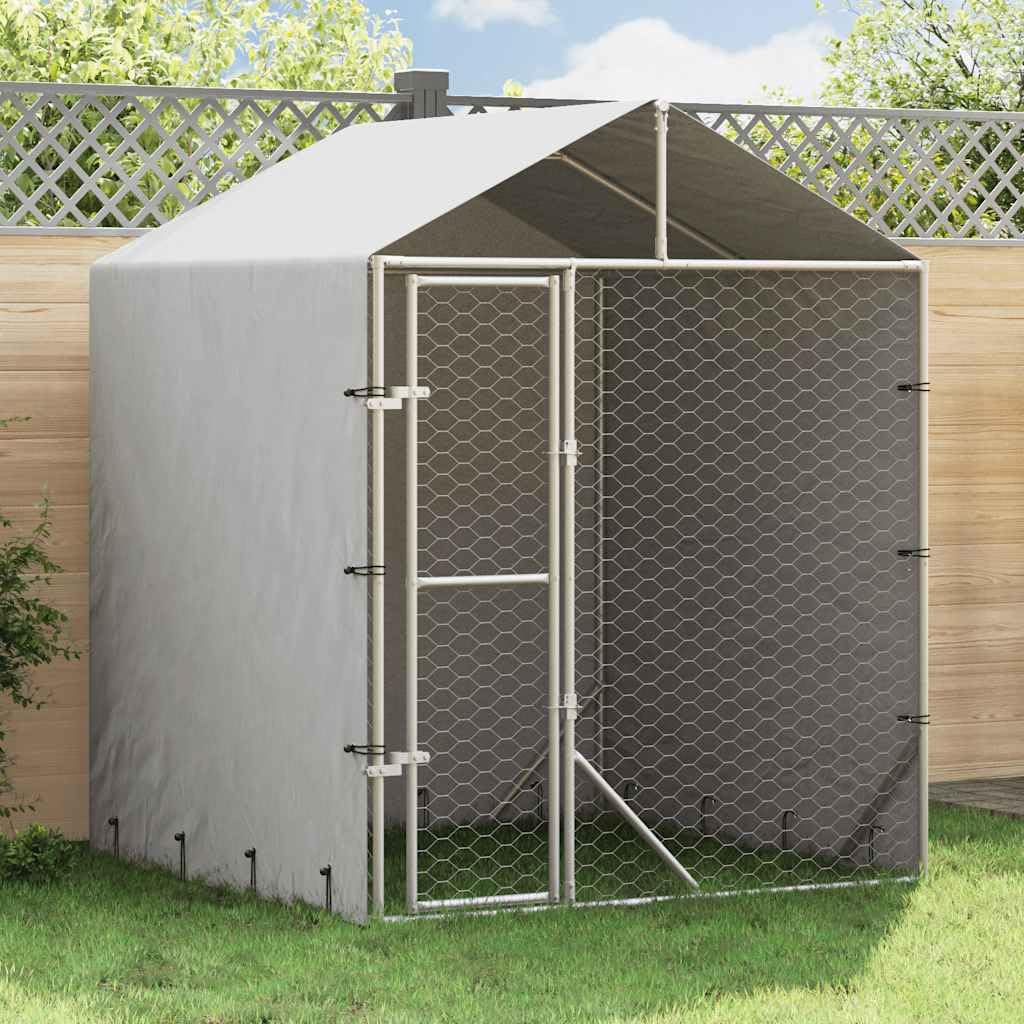 vidaXL Cuccia Cani da Esterno Tetto Argento 2x2x2,5 m Acciaio Zincato