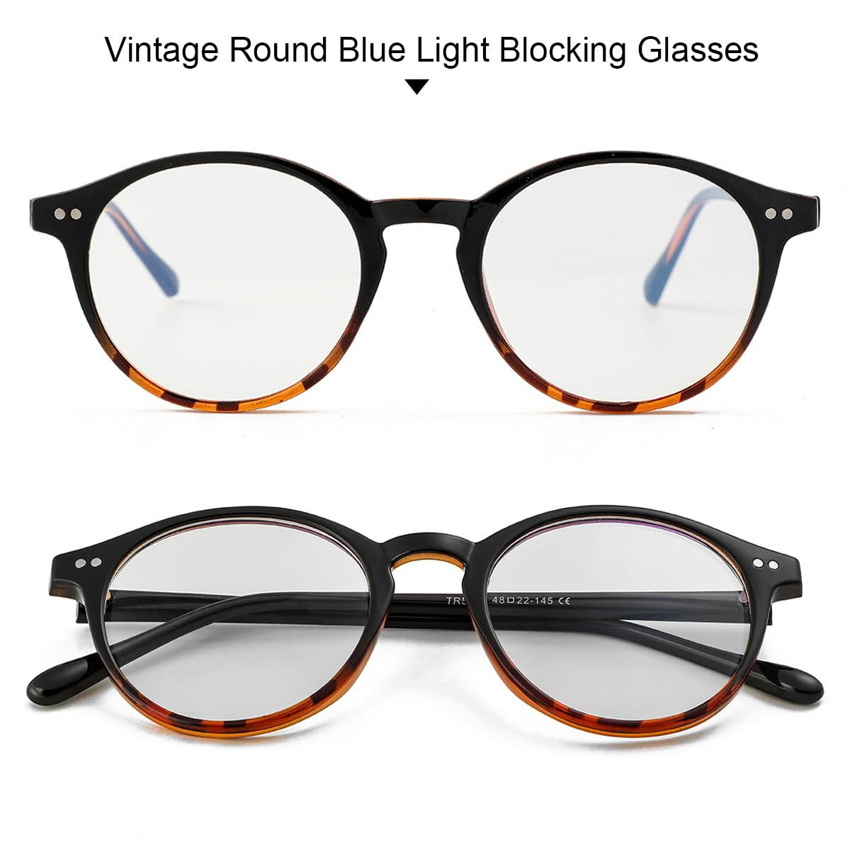 Gleyemor Blaulicht-Brille für Herren und Damen, Vintage, rund, Blaulicht, blockierend, Computer-Bildschirmschutzbrille (Schildkröte & Schwarz)