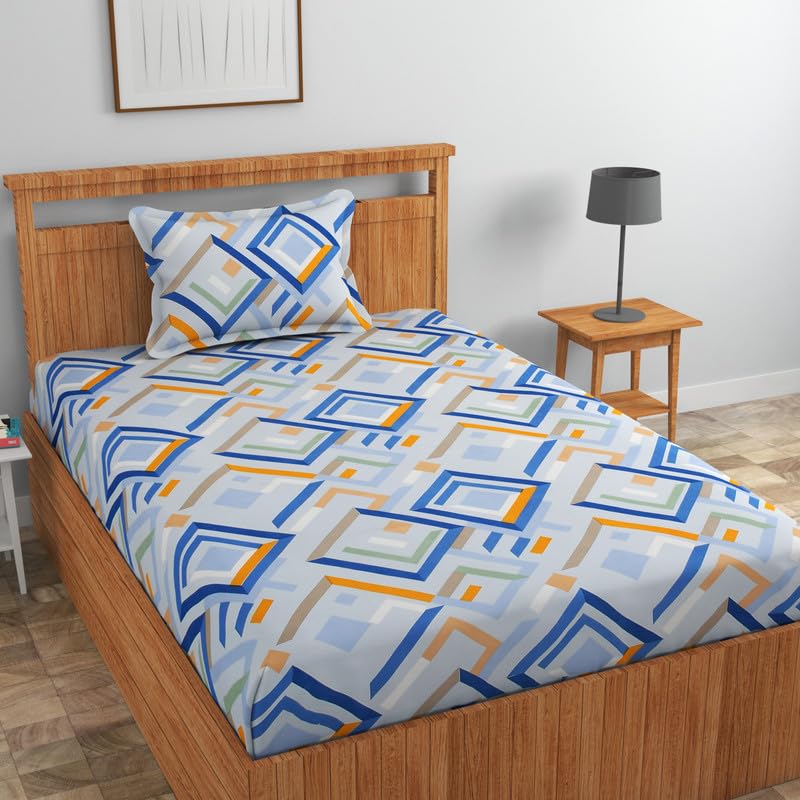Image of NEW LEAF Pure Cotton 220 tc Flat Single Bedsheets for Summer Breathable | Wrinklefree | Super Soft (Size-60 X 90 Inch) with 1 Pillow Covers (Size-17 X 27 Inches, Floral, Blue White
