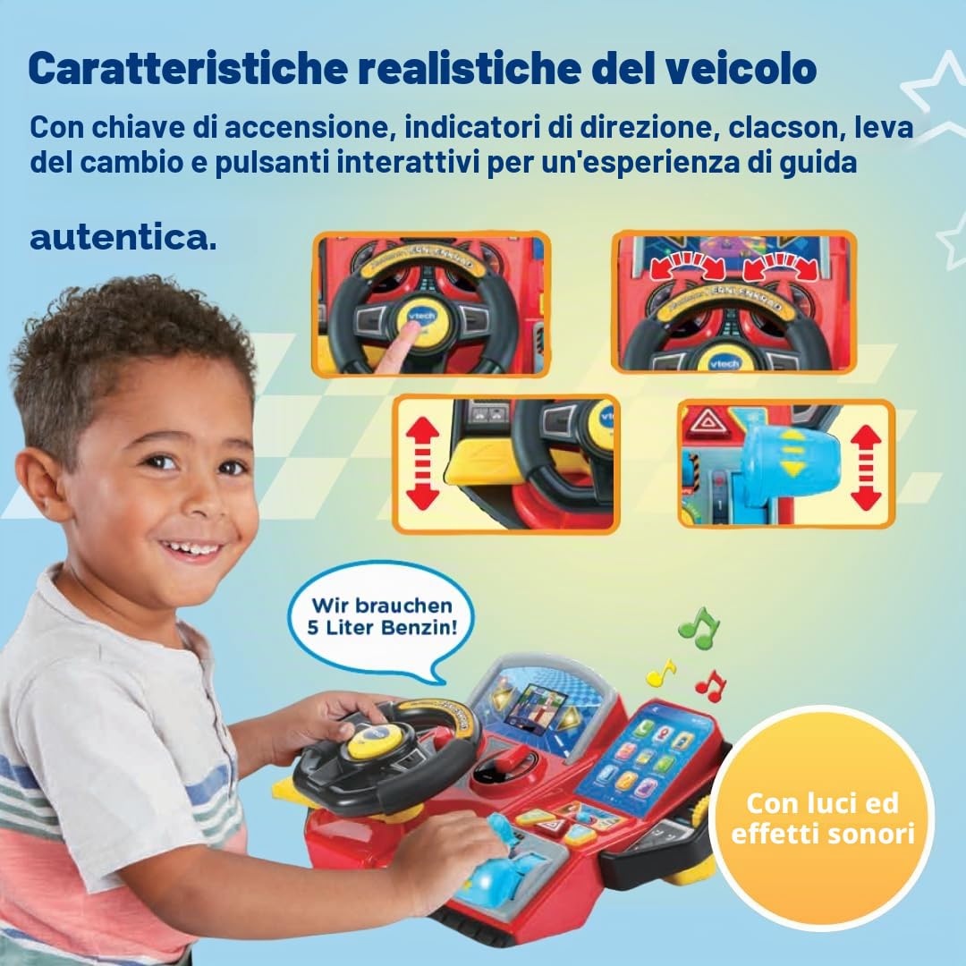 Vtech Volante di apprendimento Avventura – Volante interattivo con Schermo LCD a Colori, 3 modalità di Gioco, numerosi contenuti di apprendimento e 23 Melodie – per Bambini dai 3 ai 7 Anni