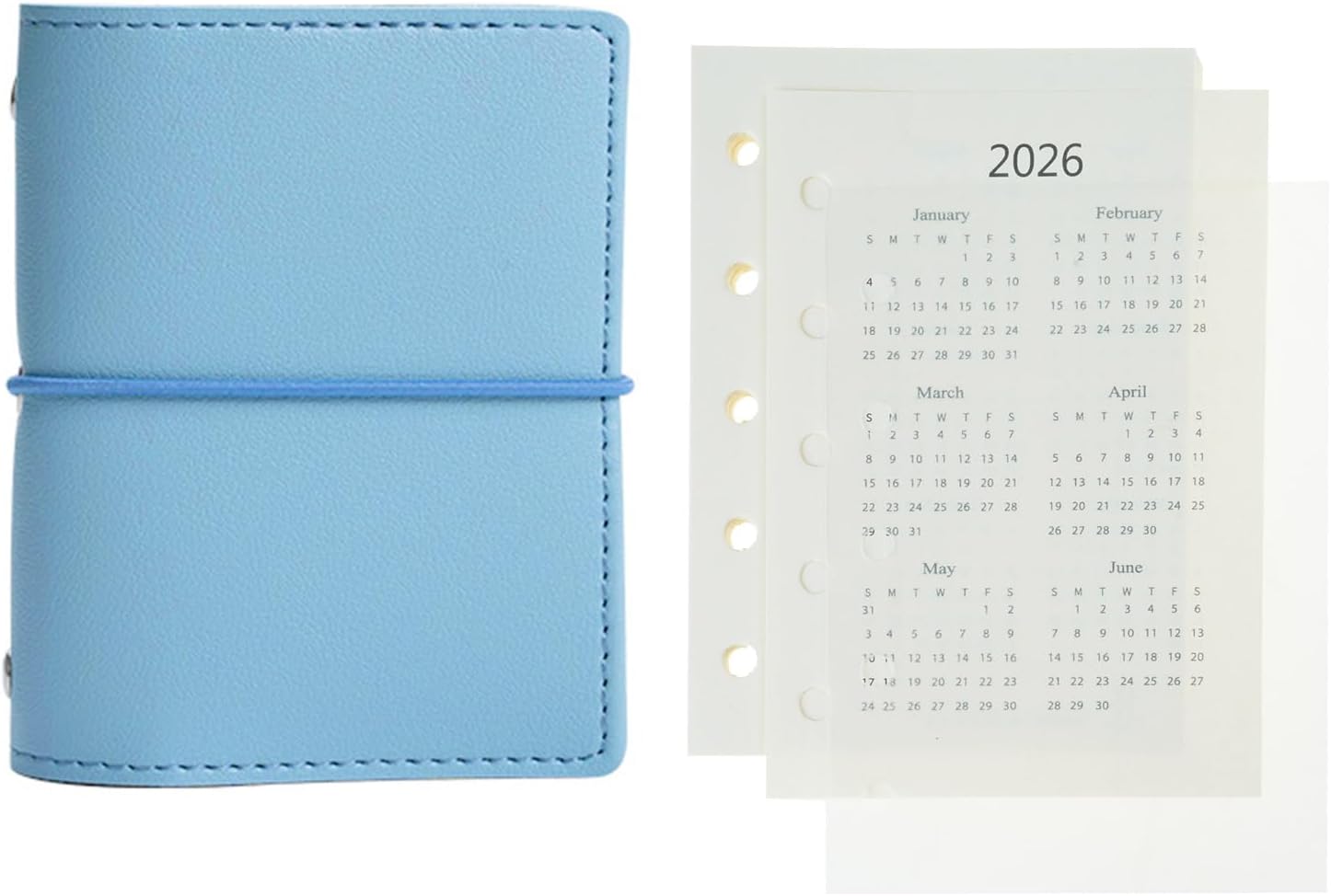 Refillable Leather 5 Rings Binder Notebook With Refill Paper 5 Holes Planner 12.3x9.8CM Leather Covers Pocket Size Planner