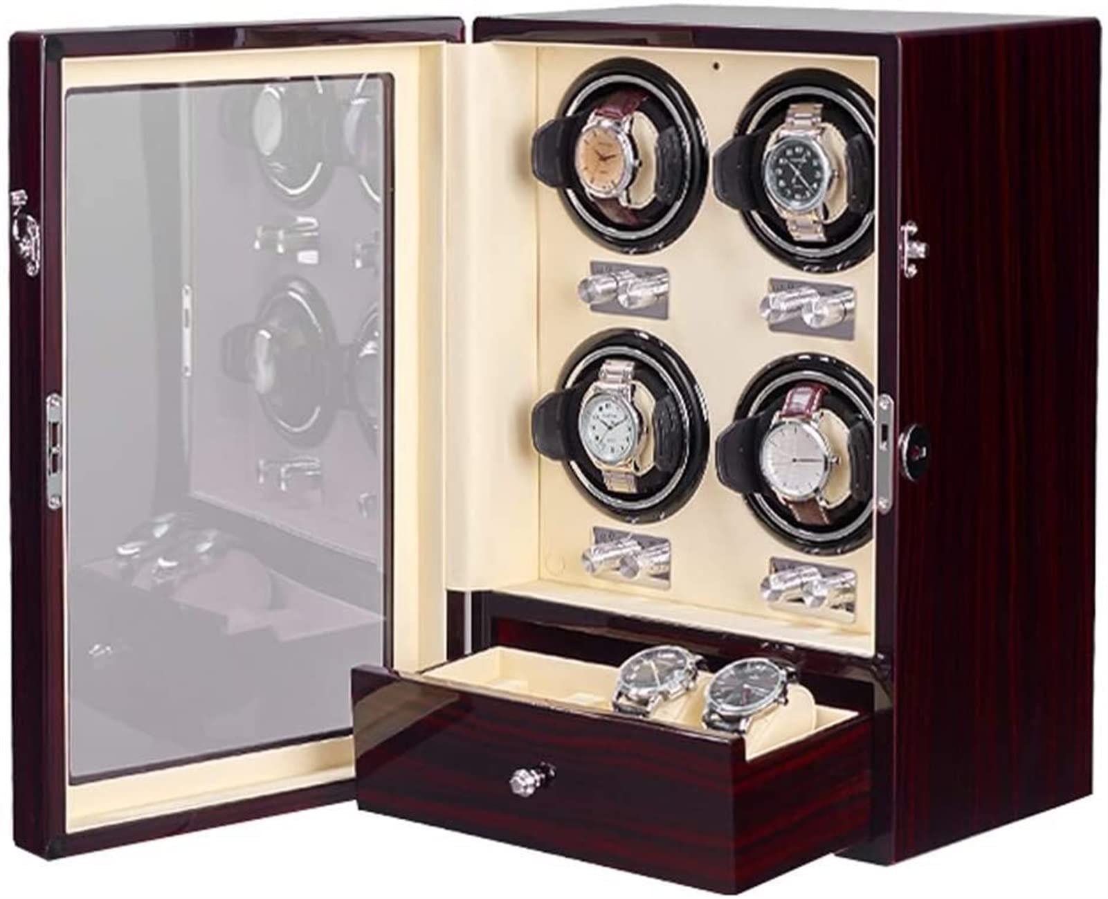 YNIYUJKL Watch Winder Piano Finish With Adjustable Watch Pillows Winding Spaces Watch Winders For Automatic Watches Storage Drawer Accessories,4+4