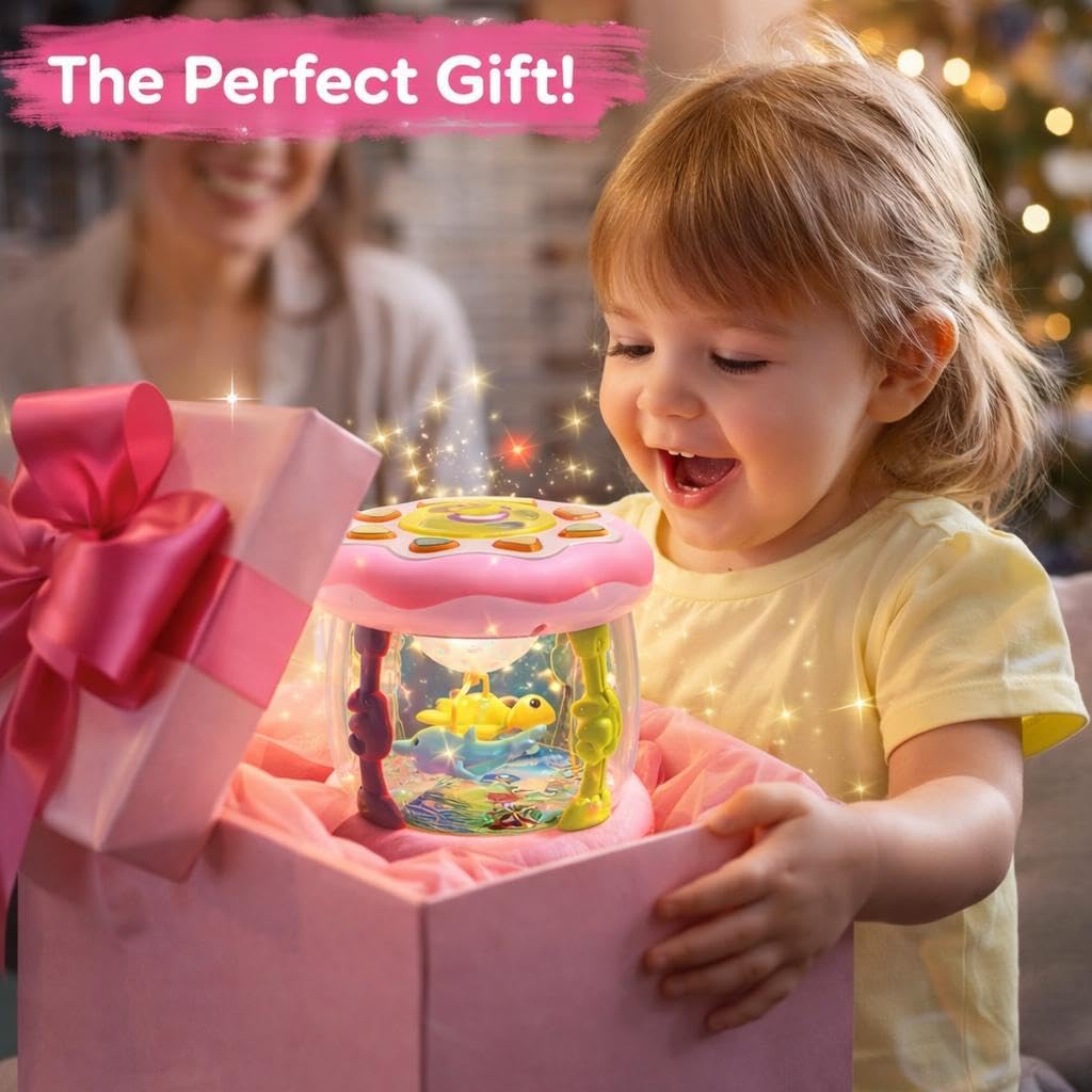 Baby Musical Toy with Rotating Ocean Animals, Colorful Light Projection, Soothing Lullaby Songs, Calming Sensory Gift for Infants 6-12 Months