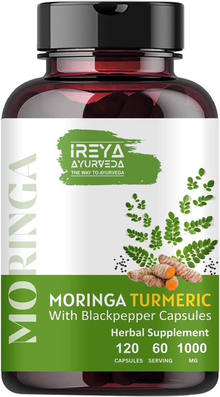 Moringa Oleifera Powder & Turmeric Root Powder with Black pepper 120 Capsules | Immunity & Metabolism Support, Joint and Digestive Support. Vegan, Gluten-Free and Non-GMO